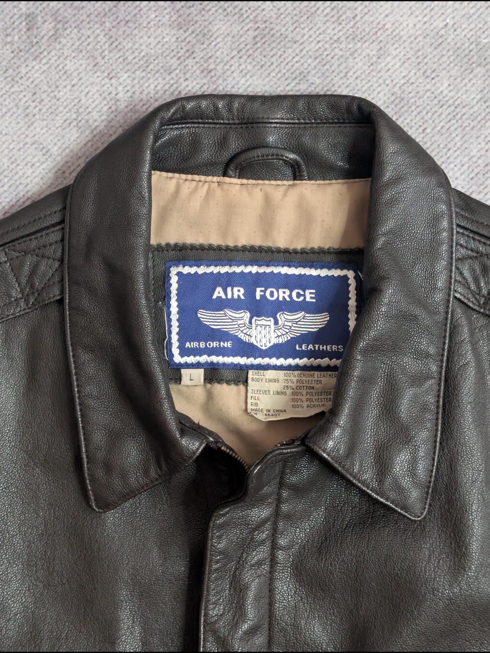 Air Force Airborne Leathers Jacket Mens  Size L Dark Brown Bomber USA Flag Lined - Picture 8 of 10